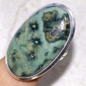 Size 5 Ocean Jasper Gemstone Handmade .925 Sterling Silver Overlay Ring